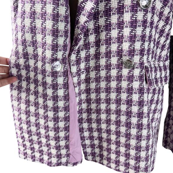 Ellen Tracy Mauve Houndstooth Tweed Blazer Jacket XL Preppy Old Money Coquette - Picture 10 of 11